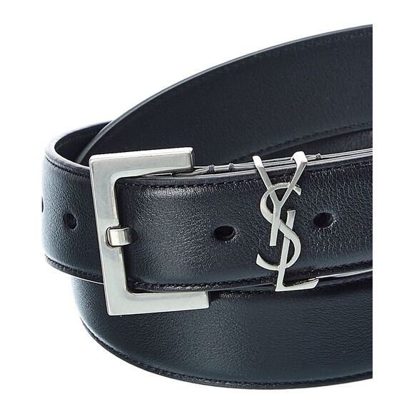 Saint Laurent Monogram Leather Belt, Black - Picture 2 of 3